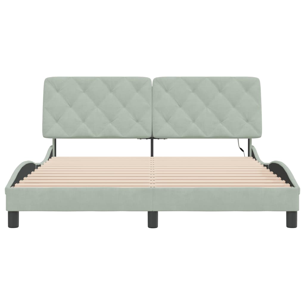 vidaXL Cadru de pat cu lumini LED, gri deschis, 160x200 cm, catifea vidaXL Cadru de pat cu lumini LED, gri deschis, 160x200 cm, catifea