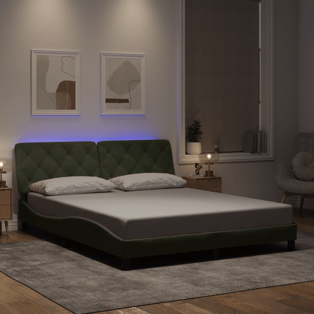 vidaXL Cadru de pat cu lumini LED, gri deschis, 160x200 cm, catifea vidaXL Cadru de pat cu lumini LED, gri deschis, 160x200 cm, catifea