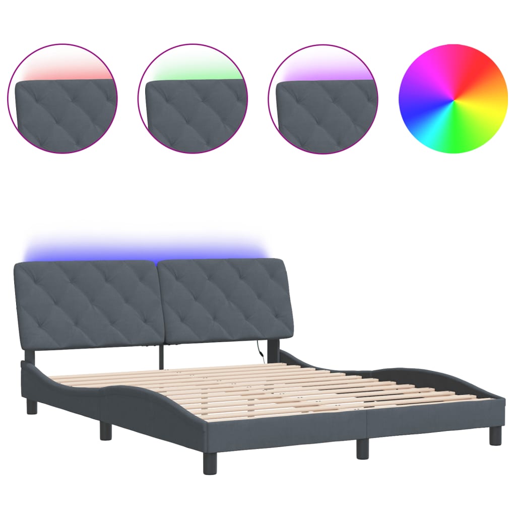 vidaXL Cadru de pat cu lumini LED, gri închis, 160x200 cm, catifea