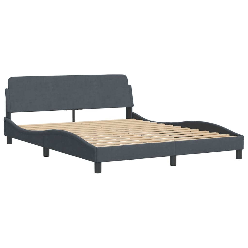vidaXL Cadru de pat cu lumini LED, gri închis, 160x200 cm, catifea