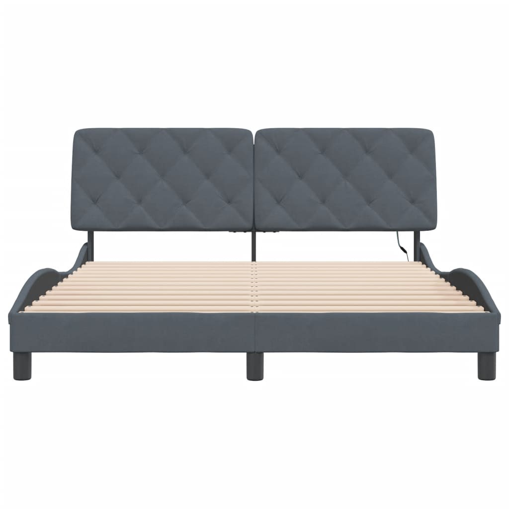 vidaXL Cadru de pat cu lumini LED, gri închis, 160x200 cm, catifea