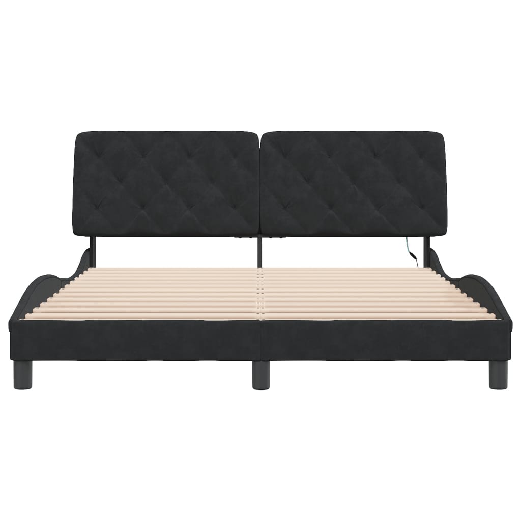 vidaXL Cadru de pat cu lumini LED, negru, 160x200 cm, catifea