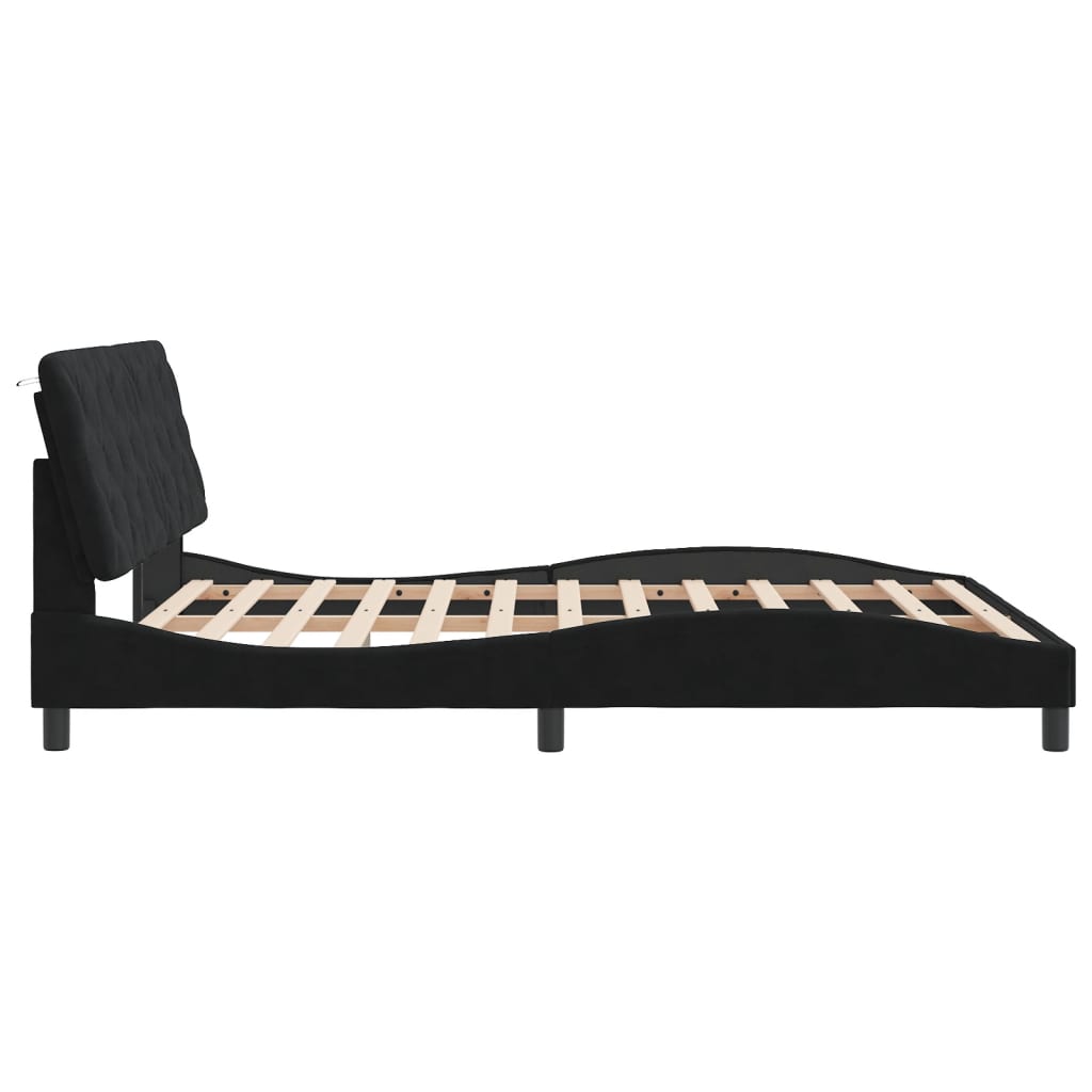 vidaXL Cadru de pat cu lumini LED, negru, 160x200 cm, catifea