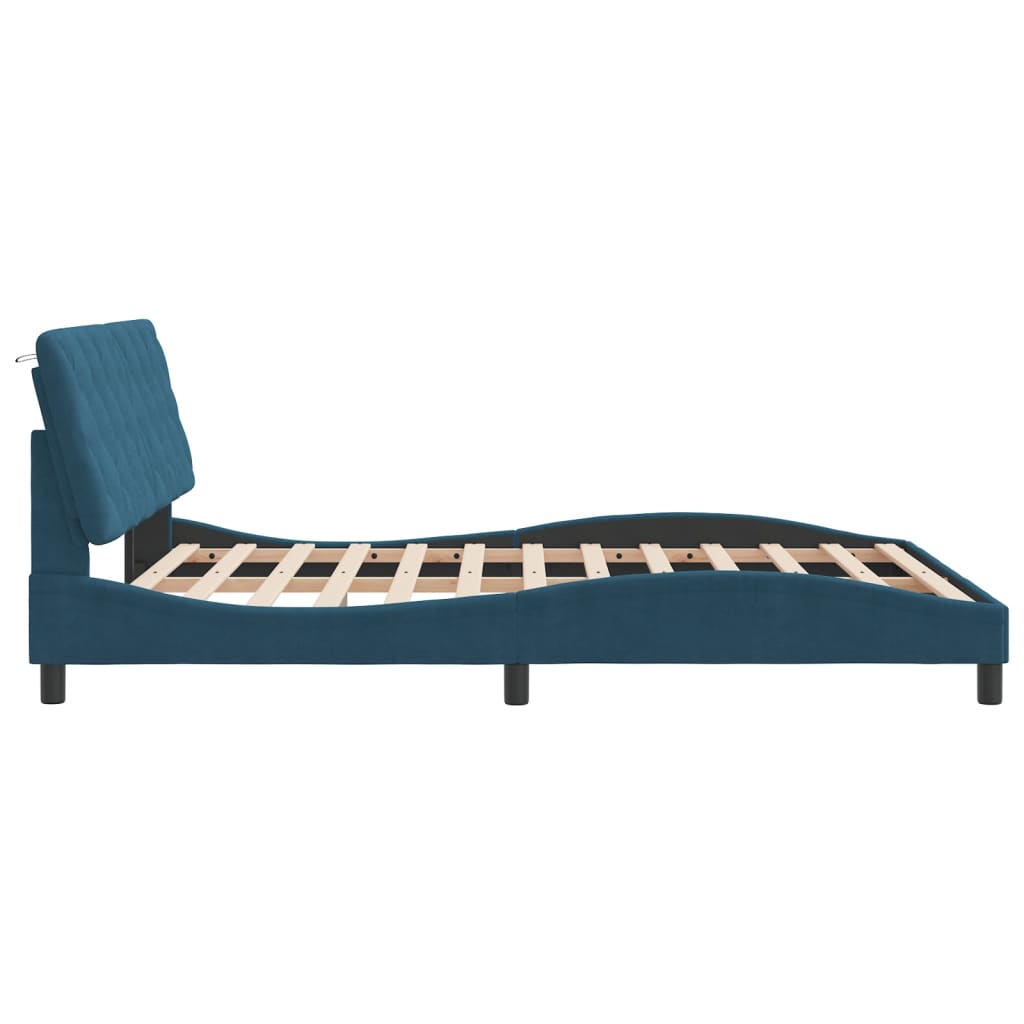 vidaXL Cadru de pat cu lumini LED, albastru, 160x200 cm, catifea