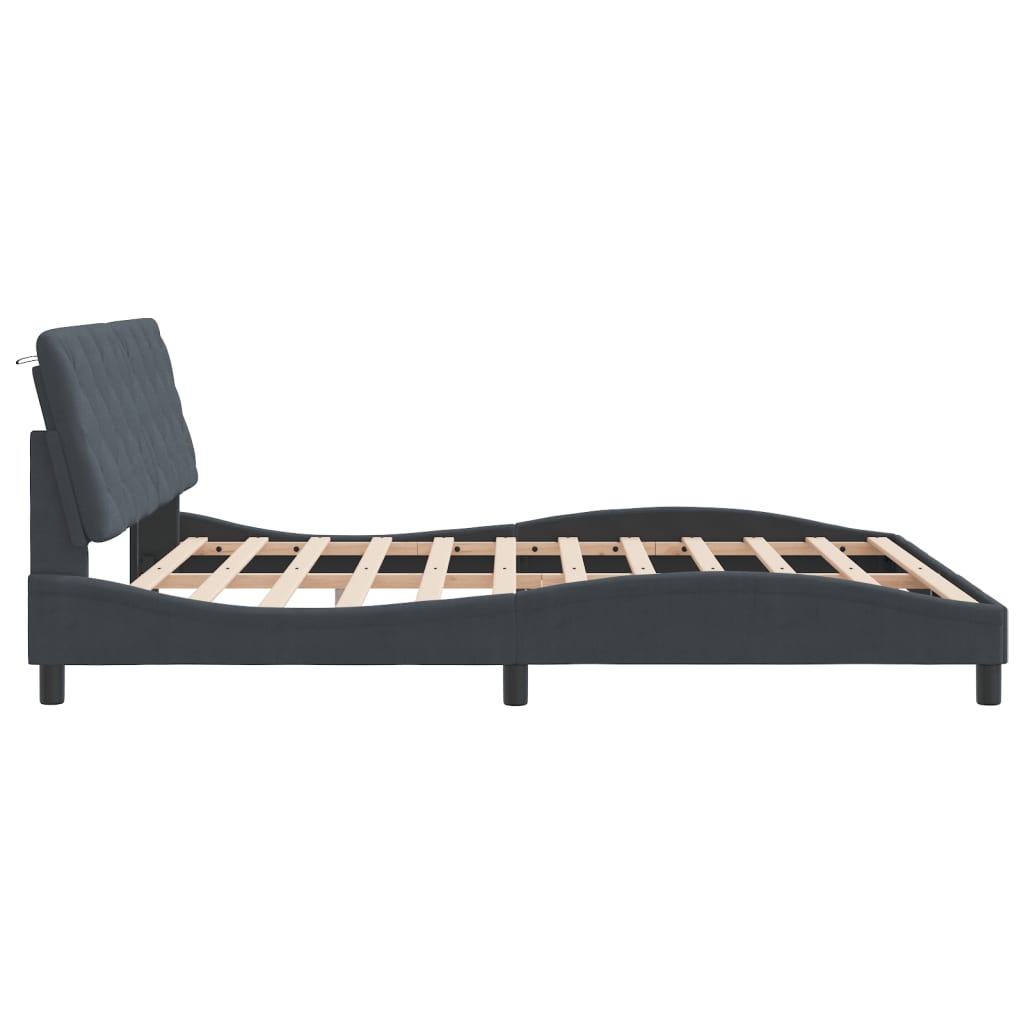 vidaXL Cadru de pat cu lumini LED, gri închis, 180x200 cm, catifea