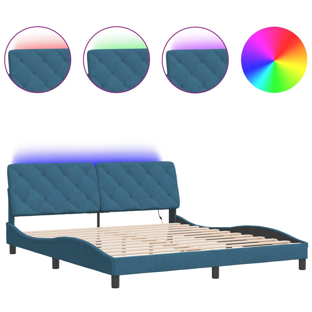 vidaXL Cadru de pat cu lumini LED, albastru, 180x200 cm, catifea
