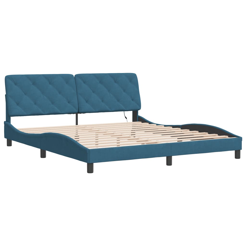 vidaXL Cadru de pat cu lumini LED, albastru, 180x200 cm, catifea