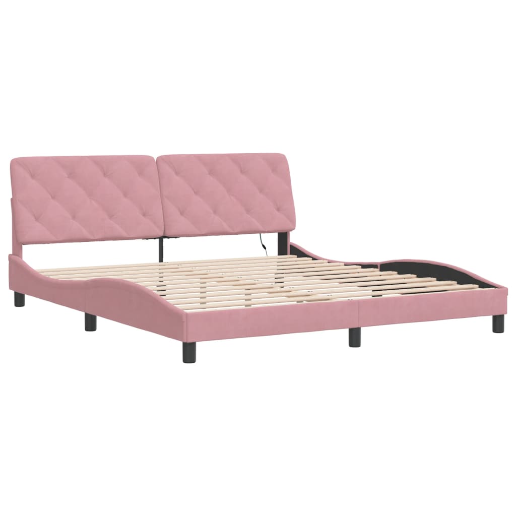 vidaXL Cadru de pat cu lumini LED, roz, 180x200 cm, catifea