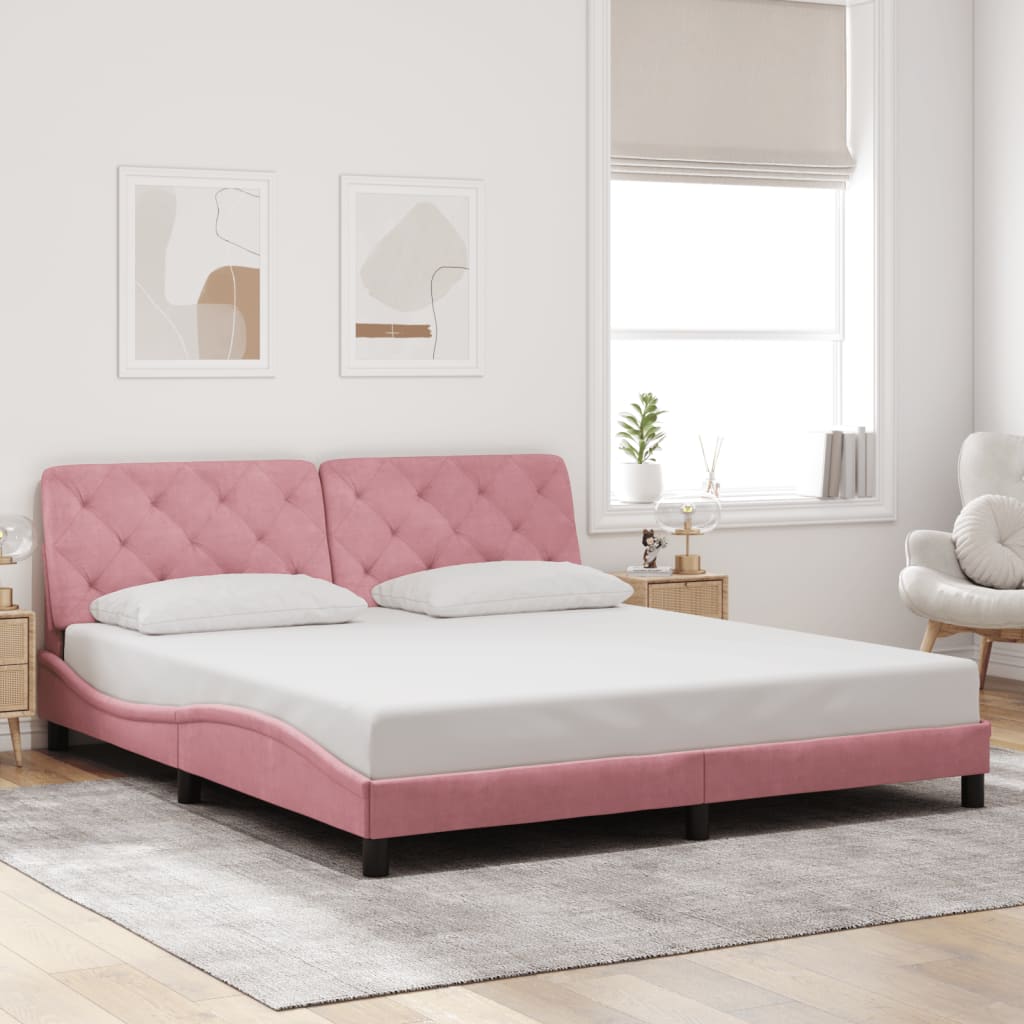 vidaXL Cadru de pat cu lumini LED, roz, 180x200 cm, catifea