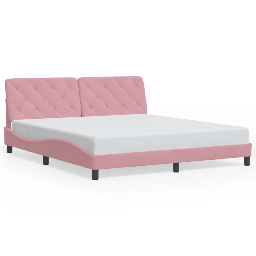 vidaXL Cadru de pat cu lumini LED, roz, 180x200 cm, catifea