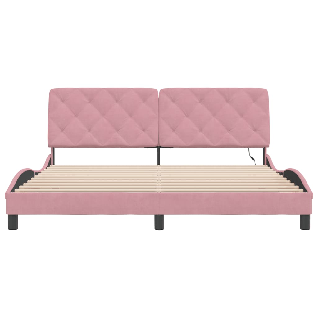 vidaXL Cadru de pat cu lumini LED, roz, 180x200 cm, catifea