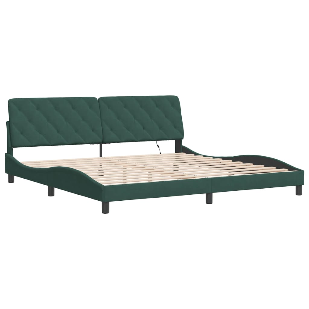 vidaXL Cadru de pat cu lumini LED, verde închis, 200x200 cm, catifea