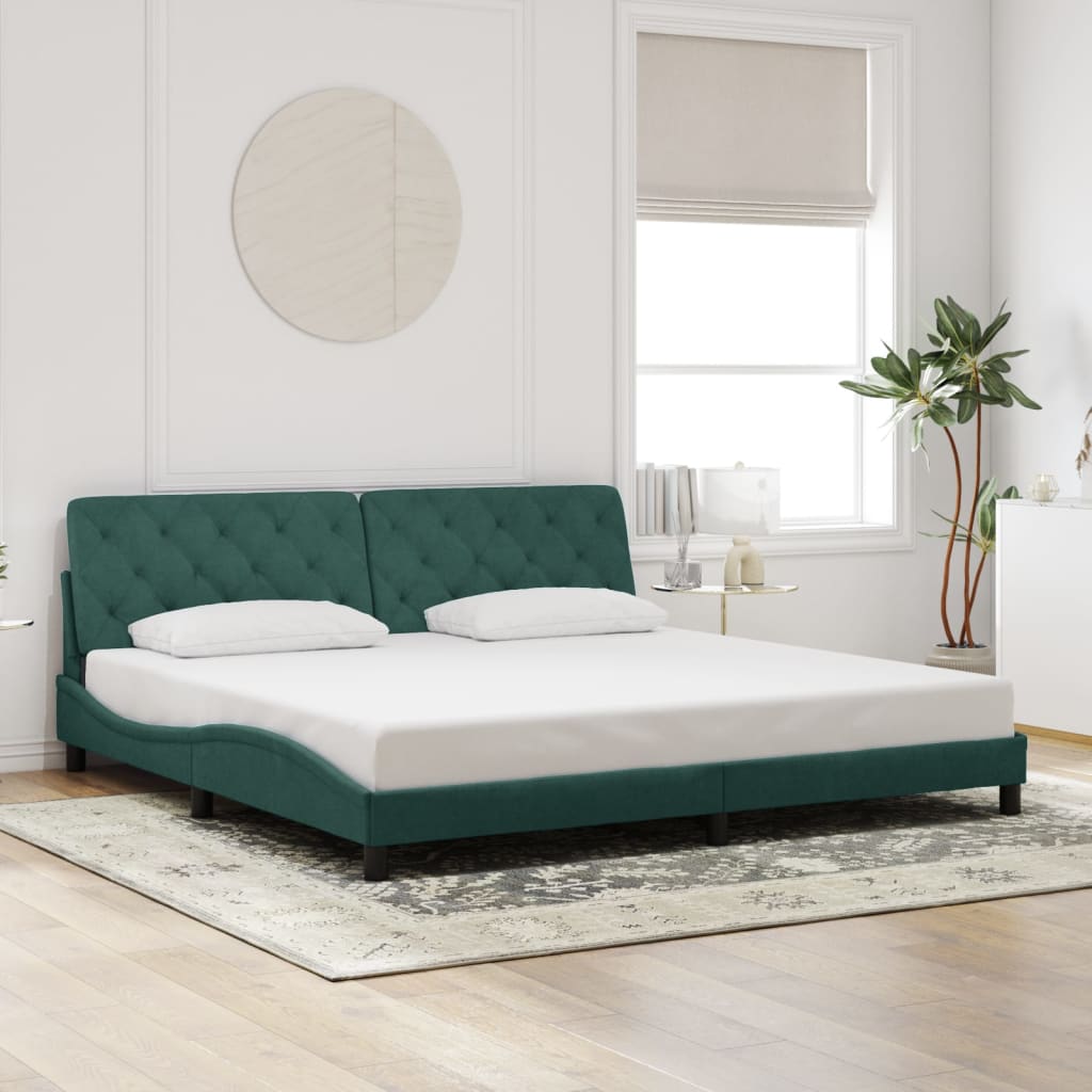 vidaXL Cadru de pat cu lumini LED, verde închis, 200x200 cm, catifea