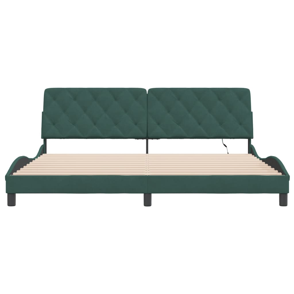 vidaXL Cadru de pat cu lumini LED, verde închis, 200x200 cm, catifea