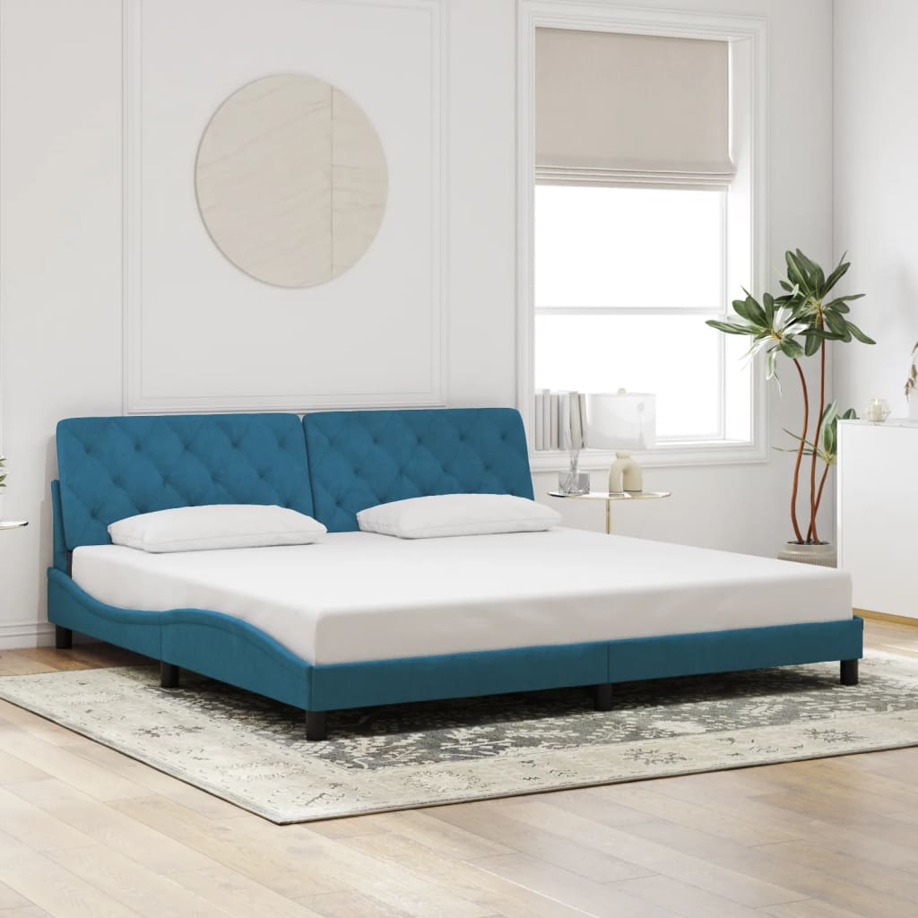 vidaXL Cadru de pat cu lumini LED, albastru, 200x200 cm, catifea