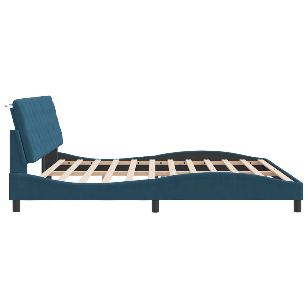 vidaXL Cadru de pat cu lumini LED, albastru, 200x200 cm, catifea