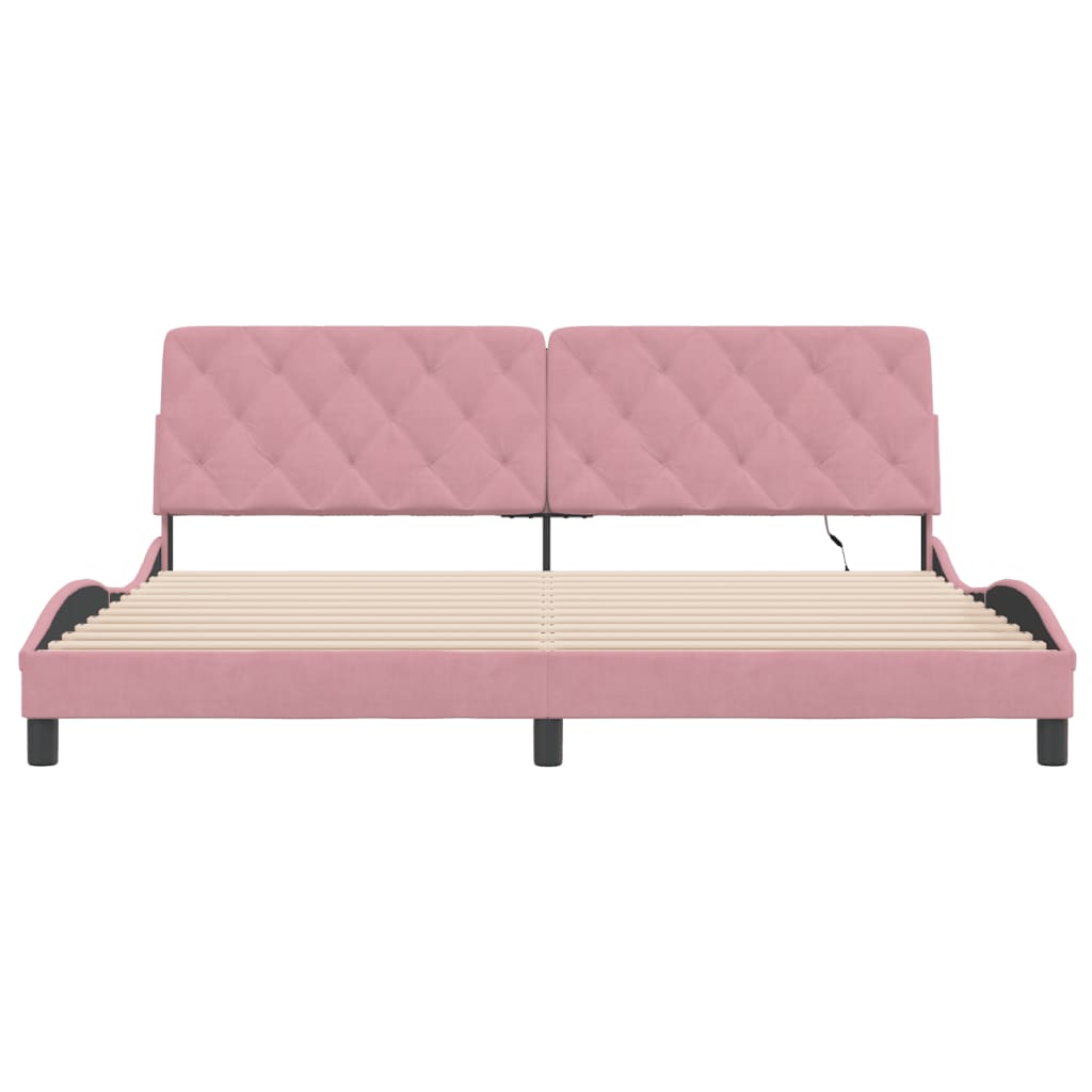 vidaXL Cadru de pat cu lumini LED, roz, 200x200 cm, catifea