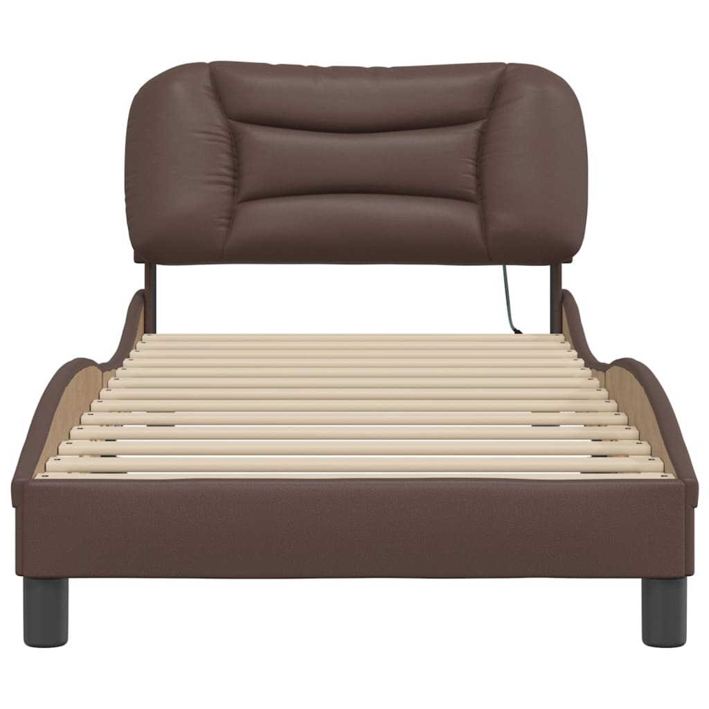 vidaXL Cadru de pat cu lumini LED, maro, 80x200 cm, piele ecologică vidaXL Cadru de pat cu lumini LED, maro, 80x200 cm, piele ecologică