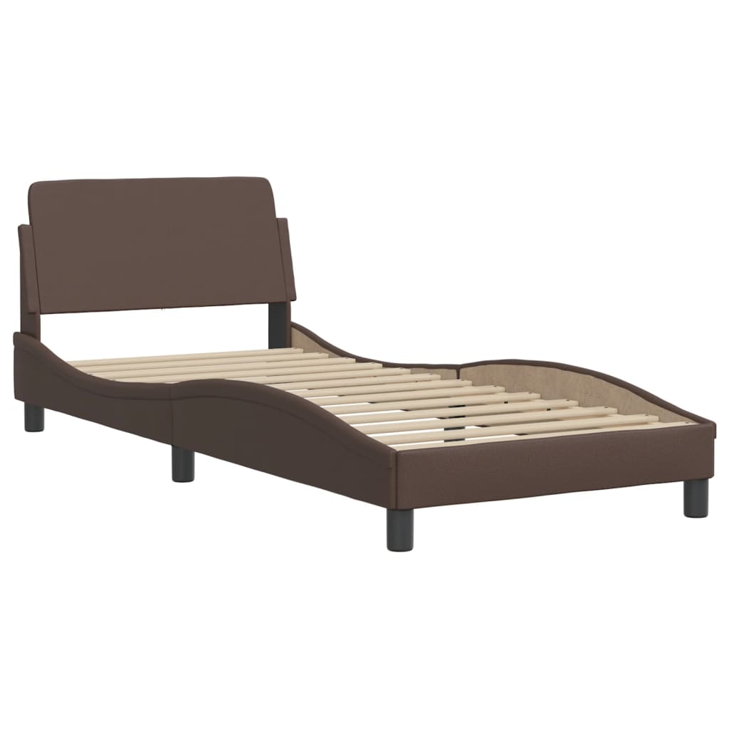 vidaXL Cadru de pat cu lumini LED, maro, 80x200 cm, piele ecologică vidaXL Cadru de pat cu lumini LED, maro, 80x200 cm, piele ecologică