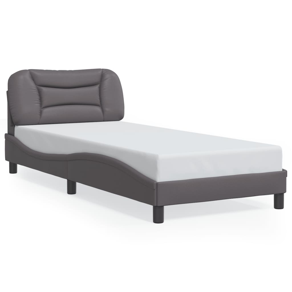 vidaXL Cadru de pat cu lumini LED, gri, 80x200 cm, piele ecologică