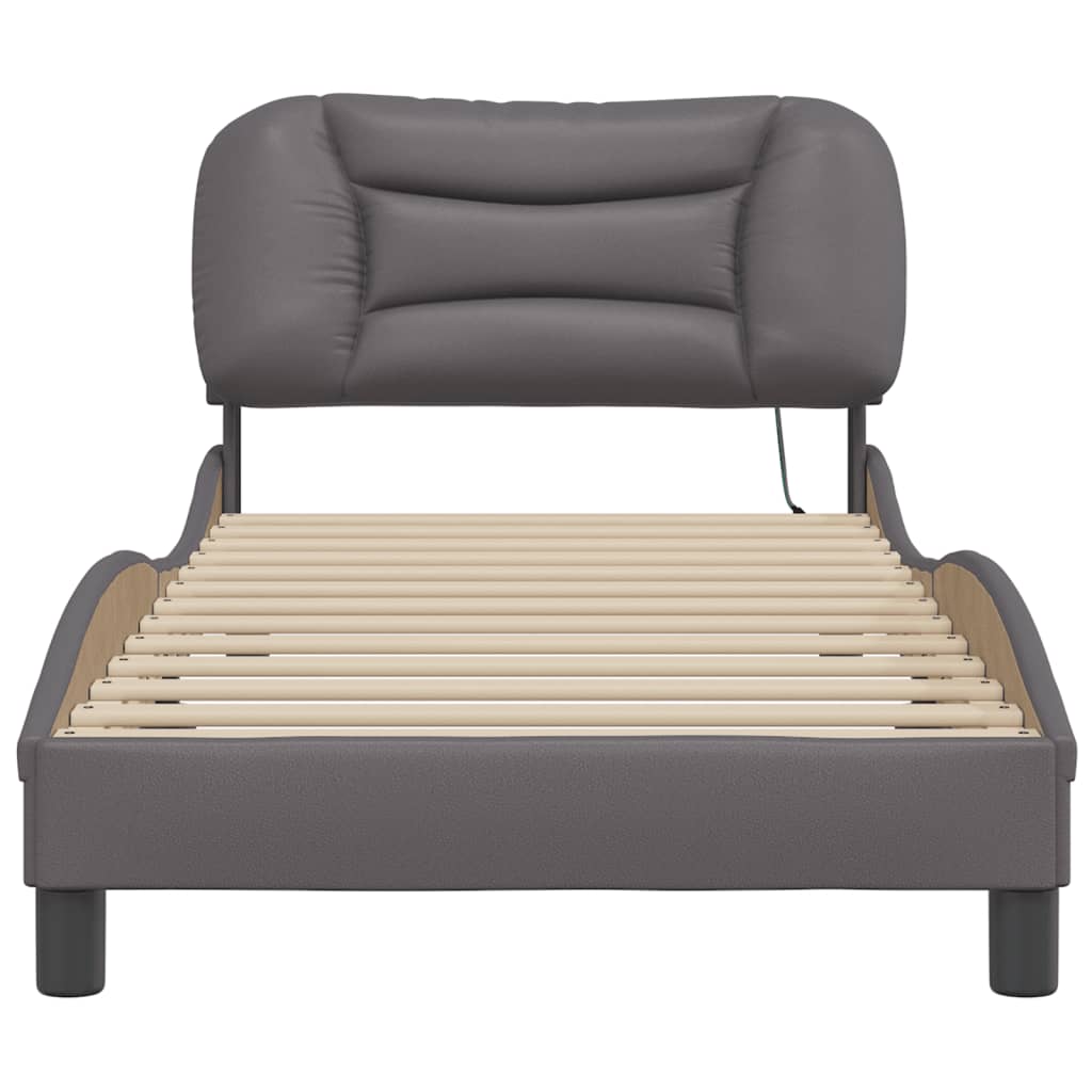 vidaXL Cadru de pat cu lumini LED, gri, 80x200 cm, piele ecologică