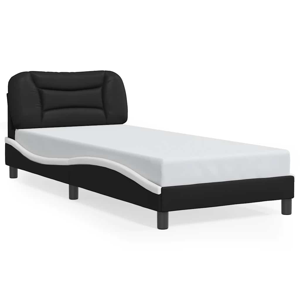 vidaXL Cadru de pat cu lumini LED negru/alb 80x200 cm piele ecologică vidaXL Cadru de pat cu lumini LED negru/alb 80x200 cm piele ecologică