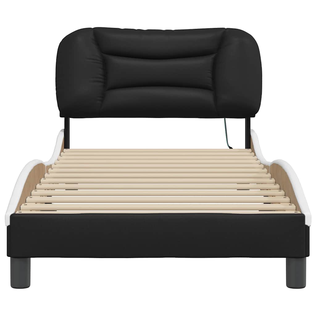vidaXL Cadru de pat cu lumini LED negru/alb 80x200 cm piele ecologică vidaXL Cadru de pat cu lumini LED negru/alb 80x200 cm piele ecologică