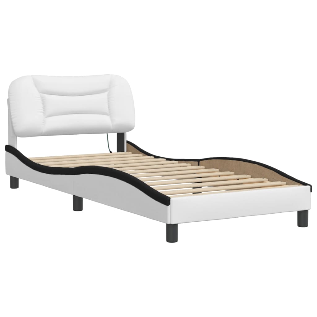 vidaXL Cadru de pat cu lumini LED alb/negru 80x200 cm piele ecologică