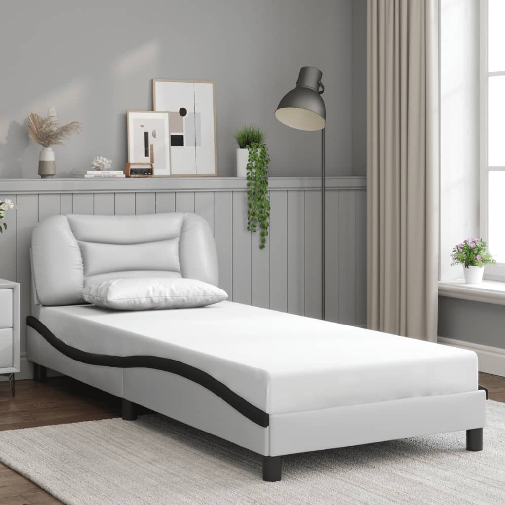 vidaXL Cadru de pat cu lumini LED alb/negru 80x200 cm piele ecologică