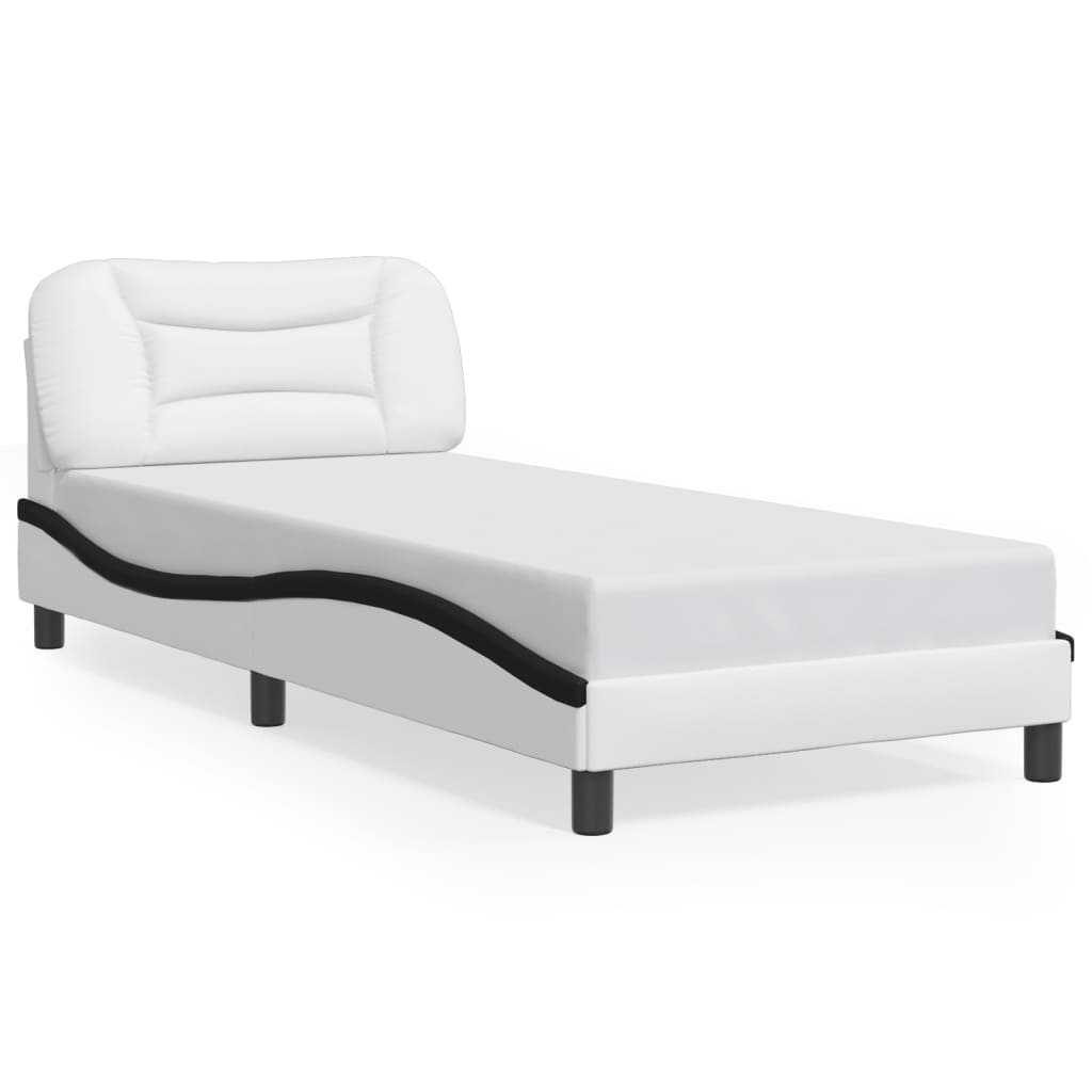 vidaXL Cadru de pat cu lumini LED alb/negru 80x200 cm piele ecologică