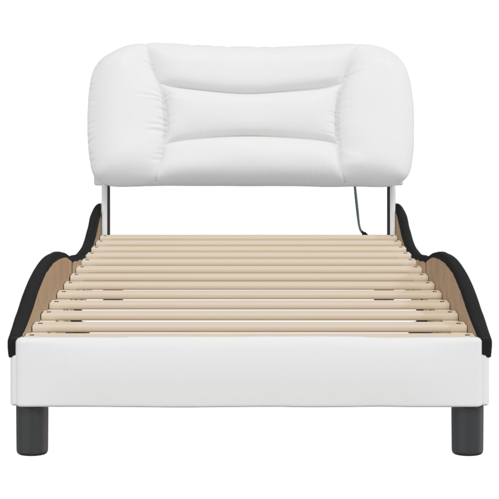 vidaXL Cadru de pat cu lumini LED alb/negru 80x200 cm piele ecologică