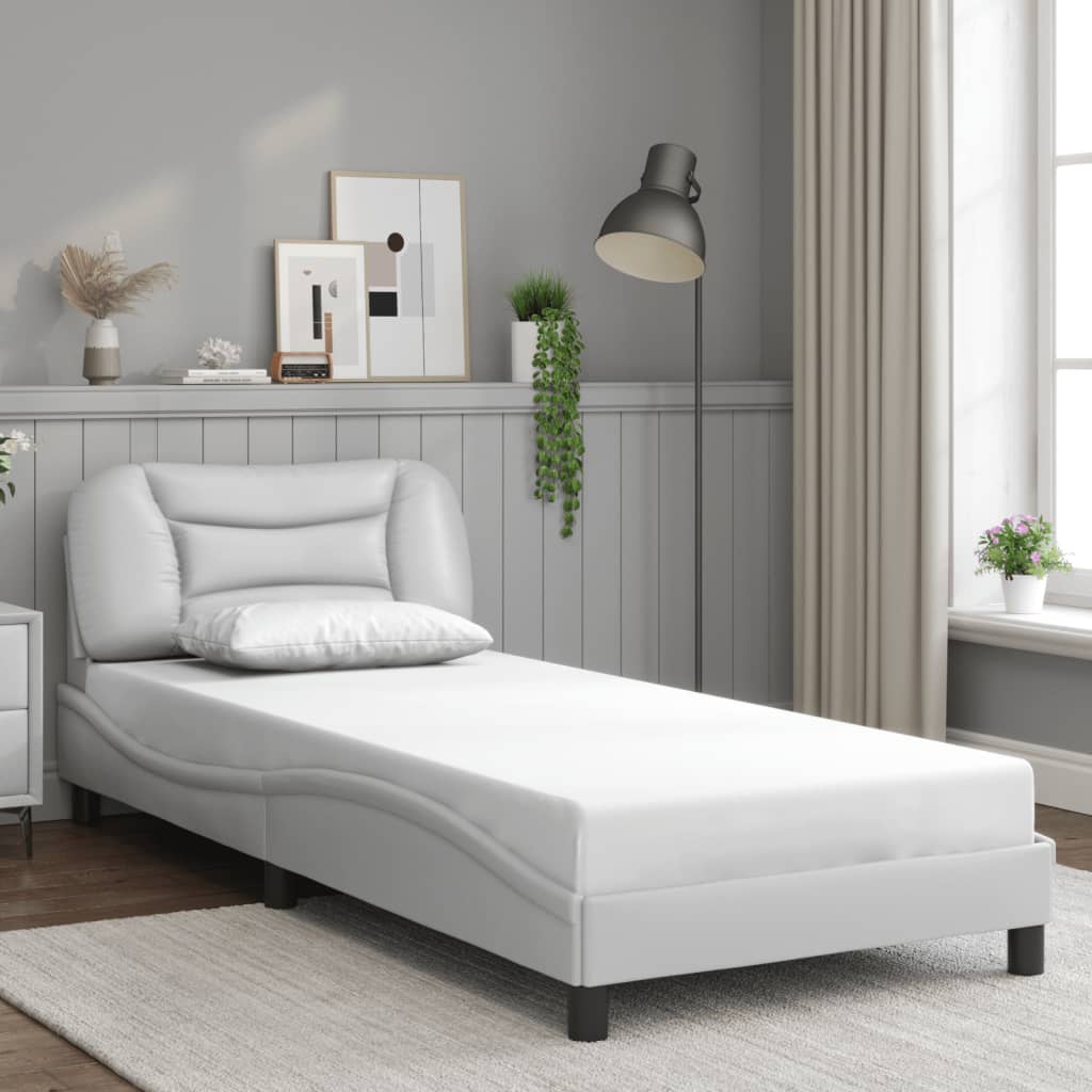 vidaXL Cadru de pat cu lumini LED, alb, 90x190 cm, piele ecologică