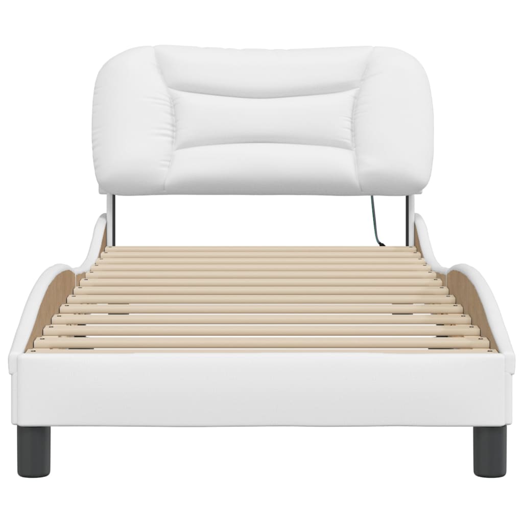 vidaXL Cadru de pat cu lumini LED, alb, 90x190 cm, piele ecologică