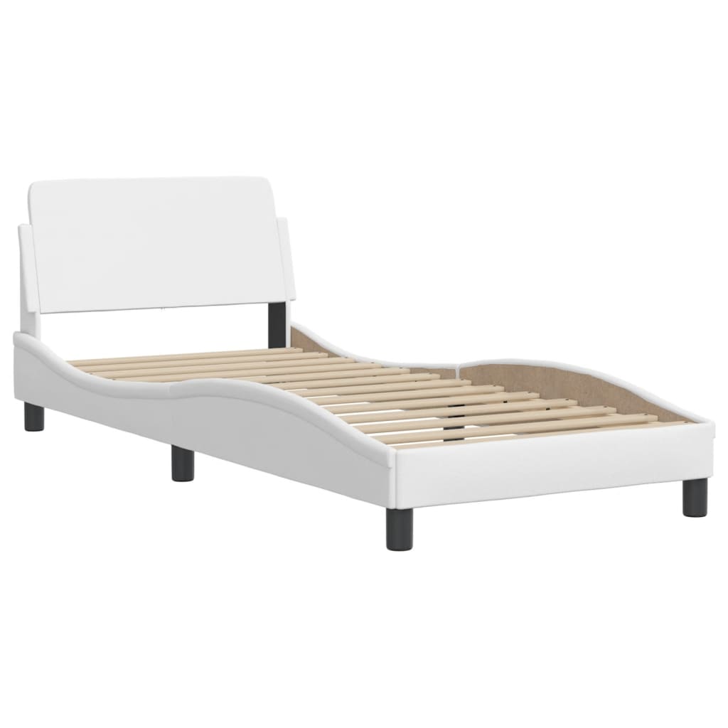 vidaXL Cadru de pat cu lumini LED, alb, 90x190 cm, piele ecologică
