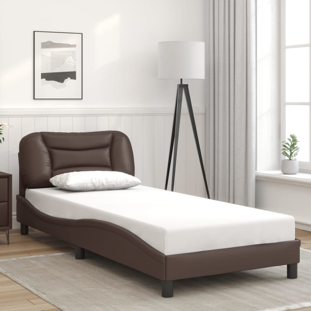 vidaXL Cadru de pat cu lumini LED, maro, 90x190 cm, piele ecologică vidaXL Cadru de pat cu lumini LED, maro, 90x190 cm, piele ecologică