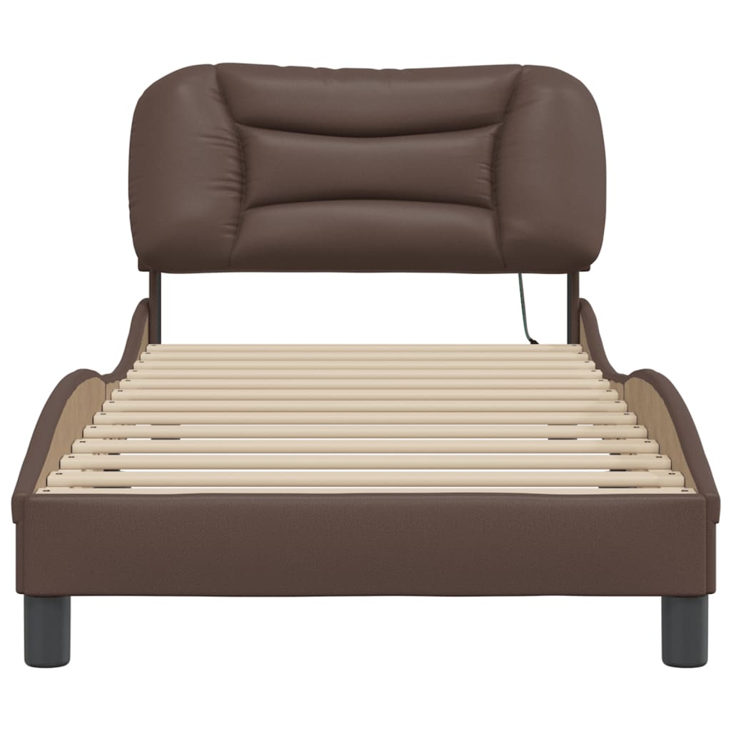 vidaXL Cadru de pat cu lumini LED, maro, 90x190 cm, piele ecologică vidaXL Cadru de pat cu lumini LED, maro, 90x190 cm, piele ecologică