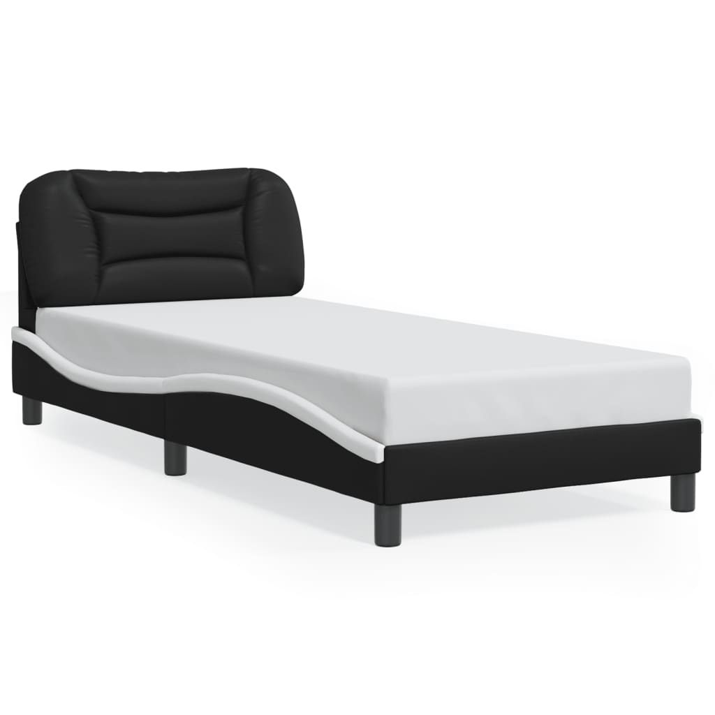 vidaXL Cadru de pat cu lumini LED negru/alb 90x190 cm piele ecologică vidaXL Cadru de pat cu lumini LED negru/alb 90x190 cm piele ecologică