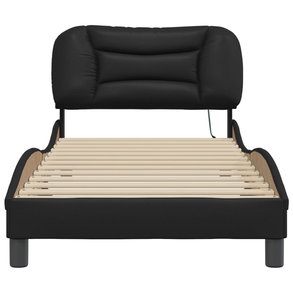 vidaXL Cadru de pat cu lumini LED, negru, 90x200 cm, piele ecologică vidaXL Cadru de pat cu lumini LED, negru, 90x200 cm, piele ecologică