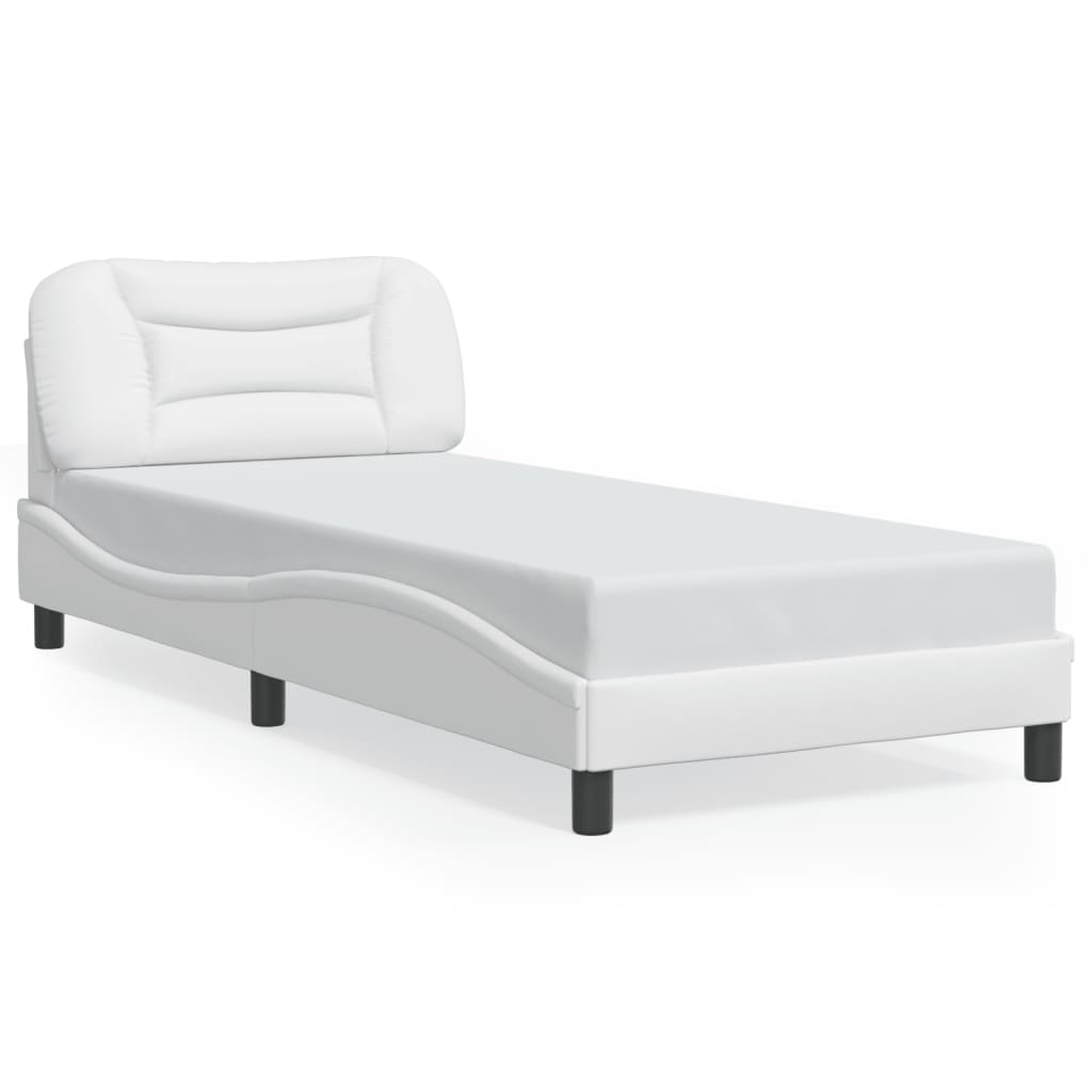 vidaXL Cadru de pat cu lumini LED, alb, 90x200 cm, piele ecologică vidaXL Cadru de pat cu lumini LED, alb, 90x200 cm, piele ecologică
