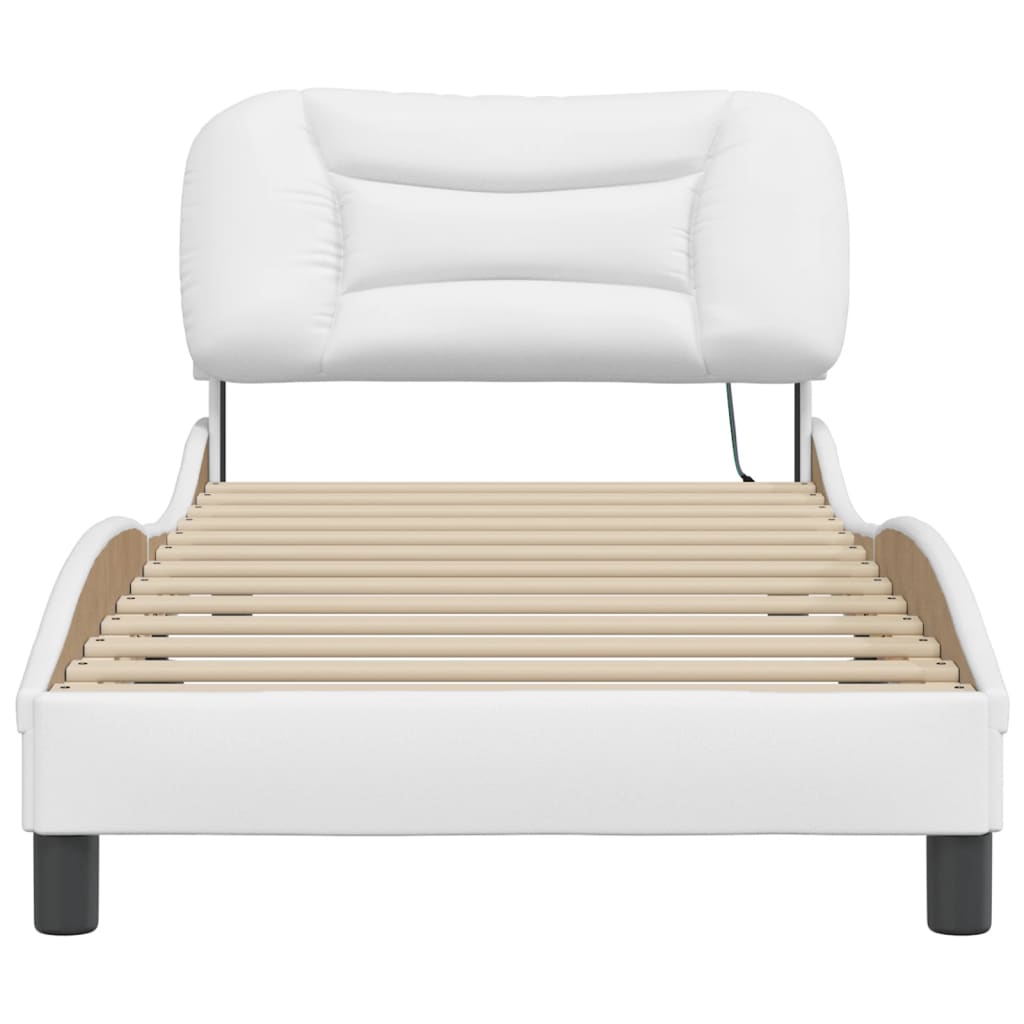 vidaXL Cadru de pat cu lumini LED, alb, 90x200 cm, piele ecologică vidaXL Cadru de pat cu lumini LED, alb, 90x200 cm, piele ecologică