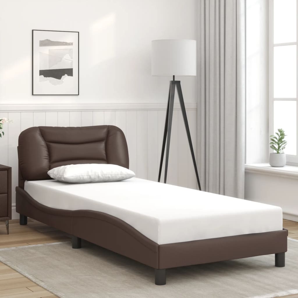 vidaXL Cadru de pat cu lumini LED, maro, 90x200 cm, piele ecologică vidaXL Cadru de pat cu lumini LED, maro, 90x200 cm, piele ecologică