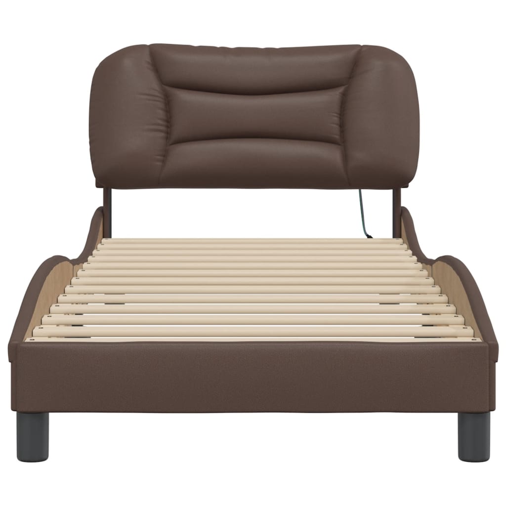 vidaXL Cadru de pat cu lumini LED, maro, 90x200 cm, piele ecologică vidaXL Cadru de pat cu lumini LED, maro, 90x200 cm, piele ecologică
