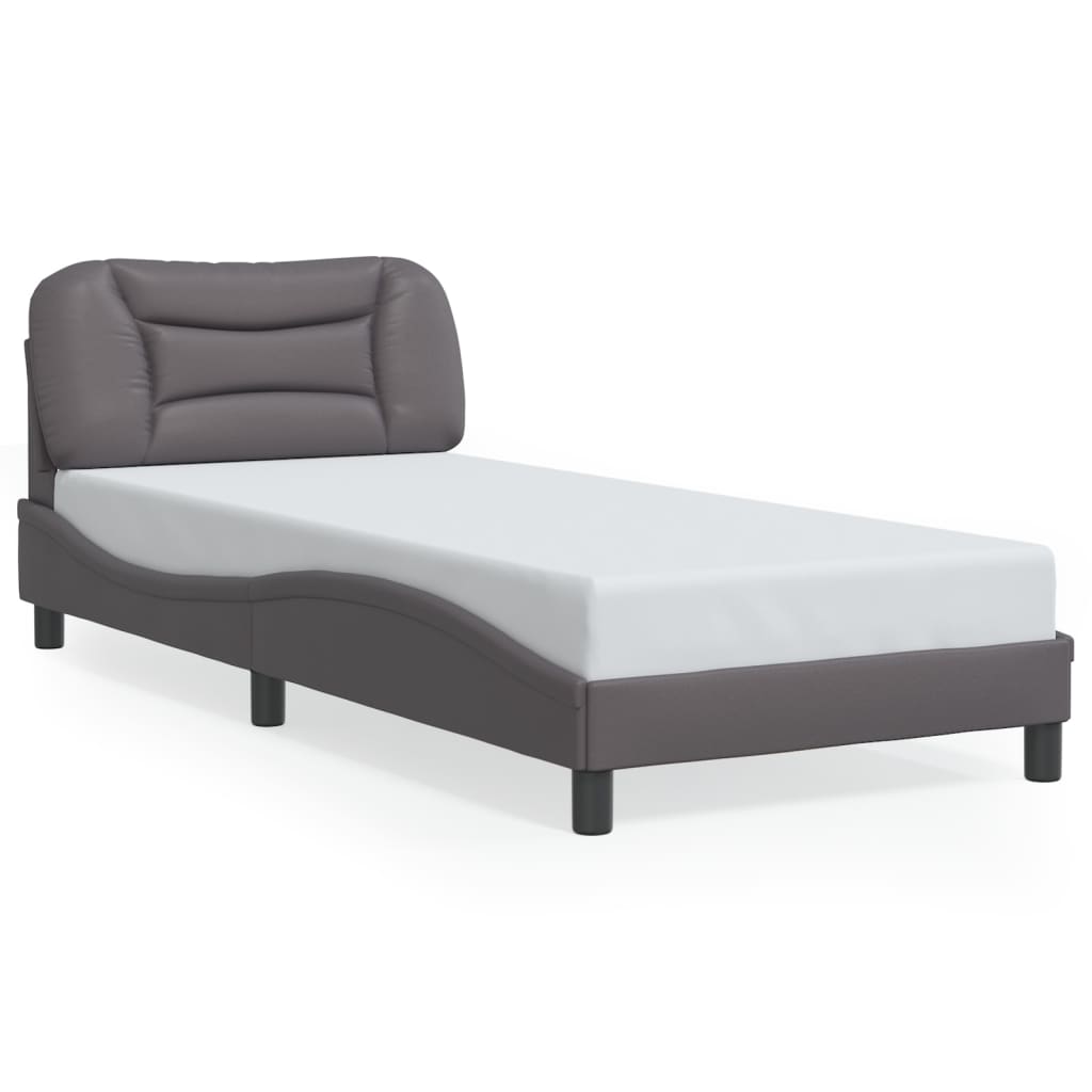 vidaXL Cadru de pat cu lumini LED, gri, 90x200 cm, piele ecologică