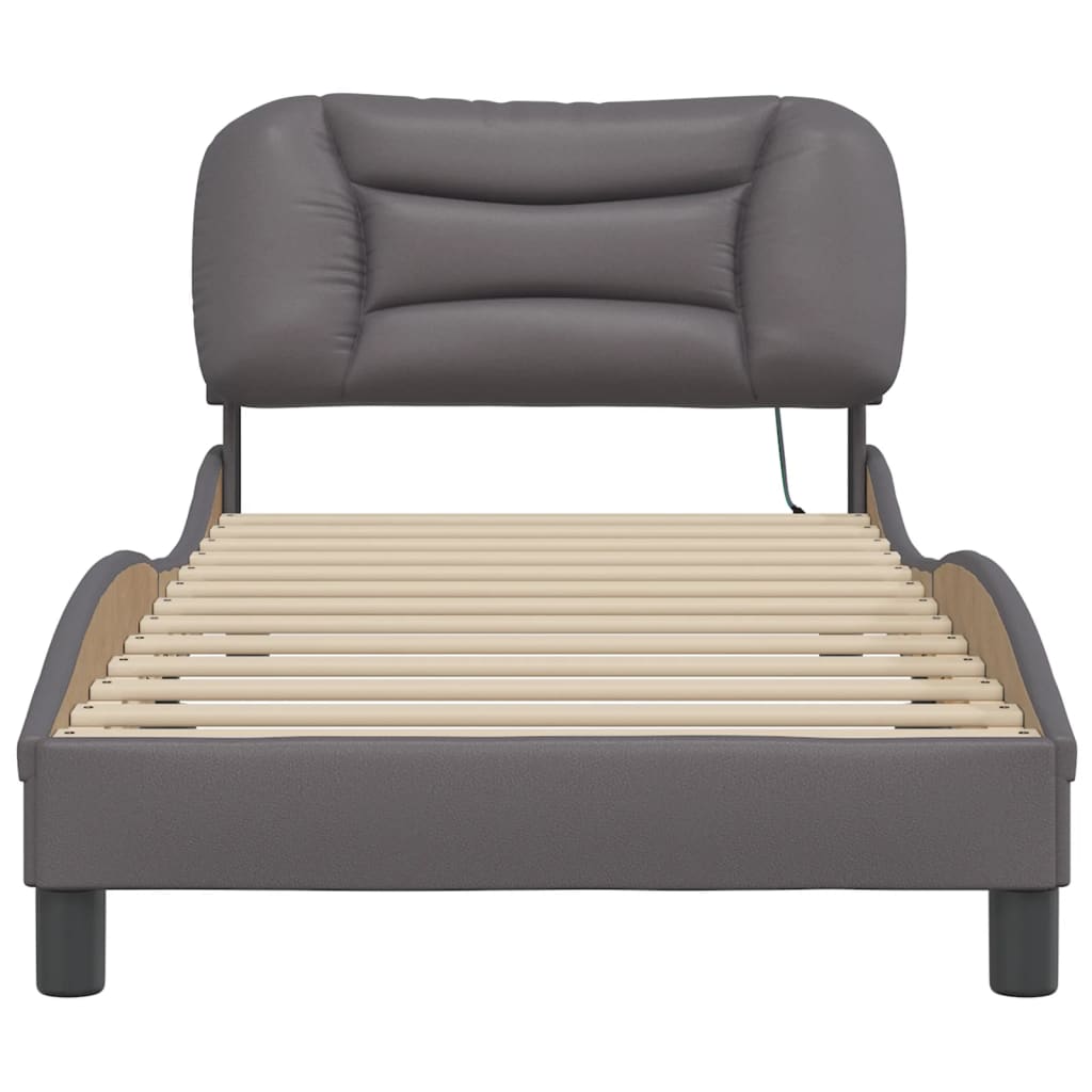 vidaXL Cadru de pat cu lumini LED, gri, 90x200 cm, piele ecologică