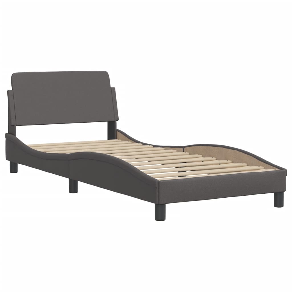 vidaXL Cadru de pat cu lumini LED, gri, 90x200 cm, piele ecologică