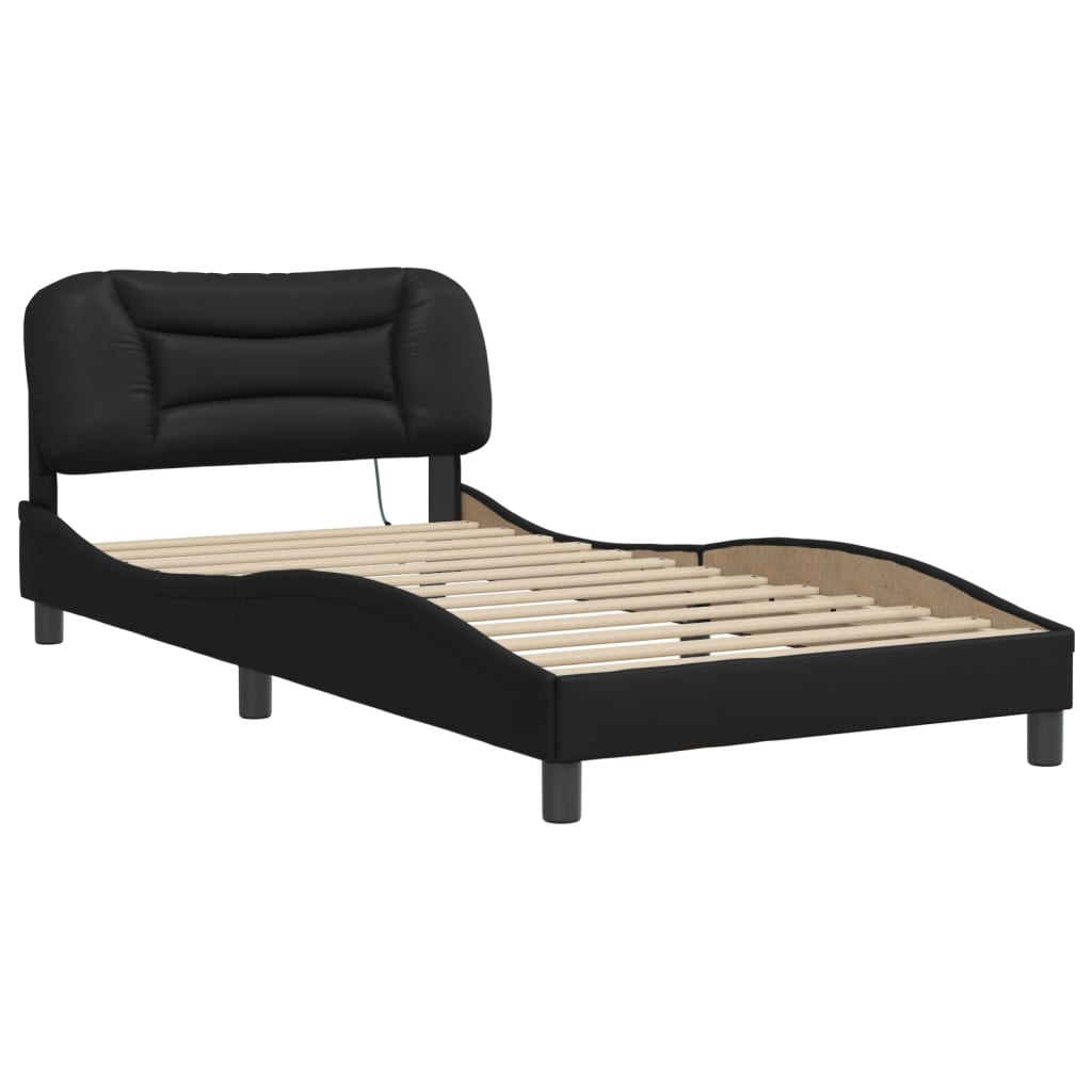 vidaXL Cadru de pat cu lumini LED, negru, 100x200 cm, piele ecologică vidaXL Cadru de pat cu lumini LED, negru, 100x200 cm, piele ecologică