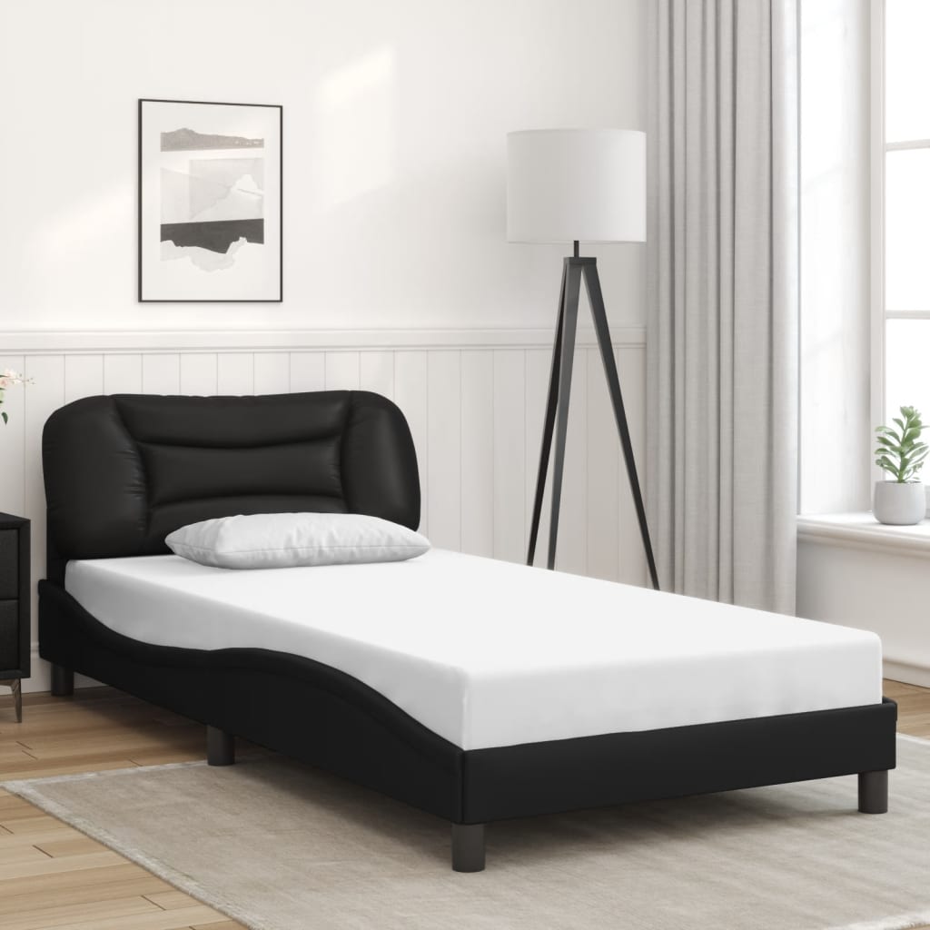 vidaXL Cadru de pat cu lumini LED, negru, 100x200 cm, piele ecologică vidaXL Cadru de pat cu lumini LED, negru, 100x200 cm, piele ecologică