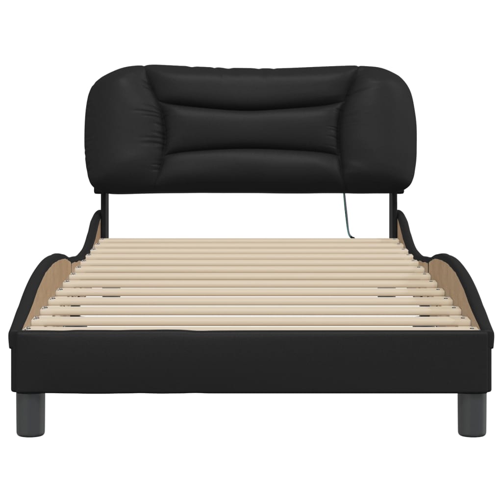 vidaXL Cadru de pat cu lumini LED, negru, 100x200 cm, piele ecologică vidaXL Cadru de pat cu lumini LED, negru, 100x200 cm, piele ecologică