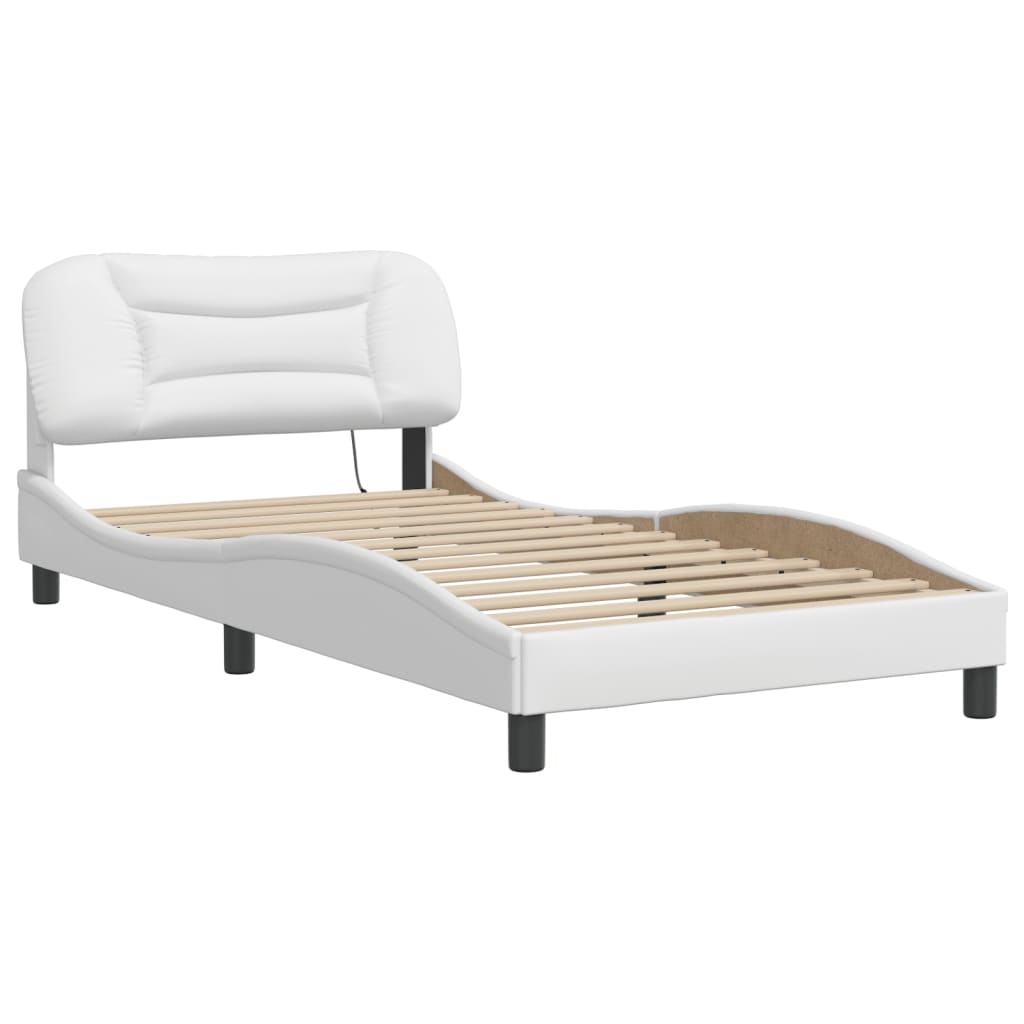 vidaXL Cadru de pat cu lumini LED, alb, 100x200 cm, piele ecologică vidaXL Cadru de pat cu lumini LED, alb, 100x200 cm, piele ecologică