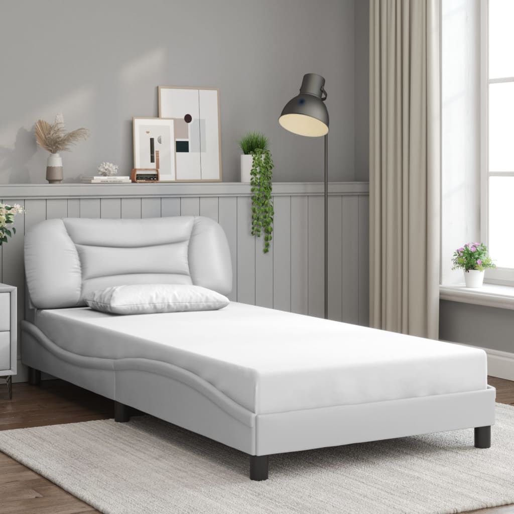 vidaXL Cadru de pat cu lumini LED, alb, 100x200 cm, piele ecologică vidaXL Cadru de pat cu lumini LED, alb, 100x200 cm, piele ecologică